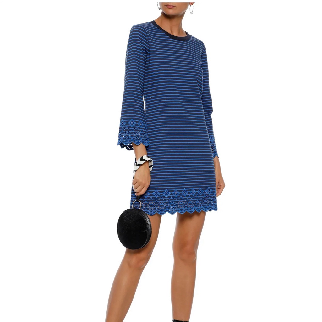 Derek Lam 10 Crosby Striped Broderie Anglaise- Trimmed Stretch Jersey Dr